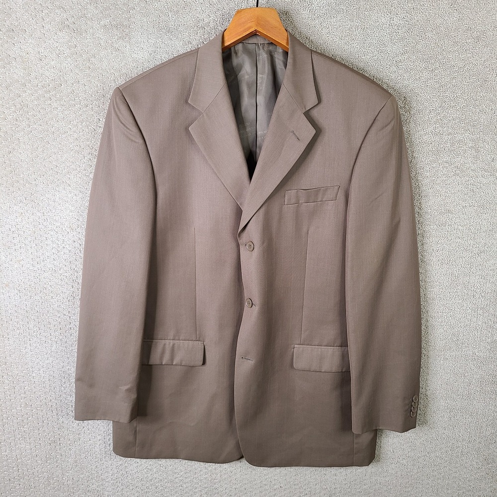 Rizzoli Jacket Mens 44R Brown Check Blazer Poly Blend 3‎ Button Suit Coat Italy